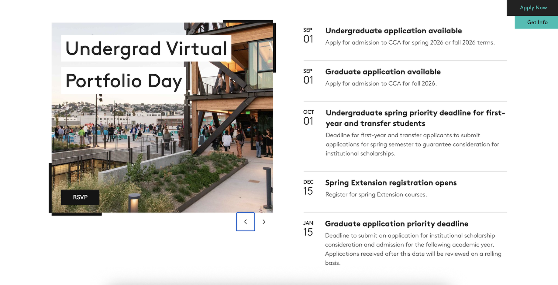 Homepage admissions section design